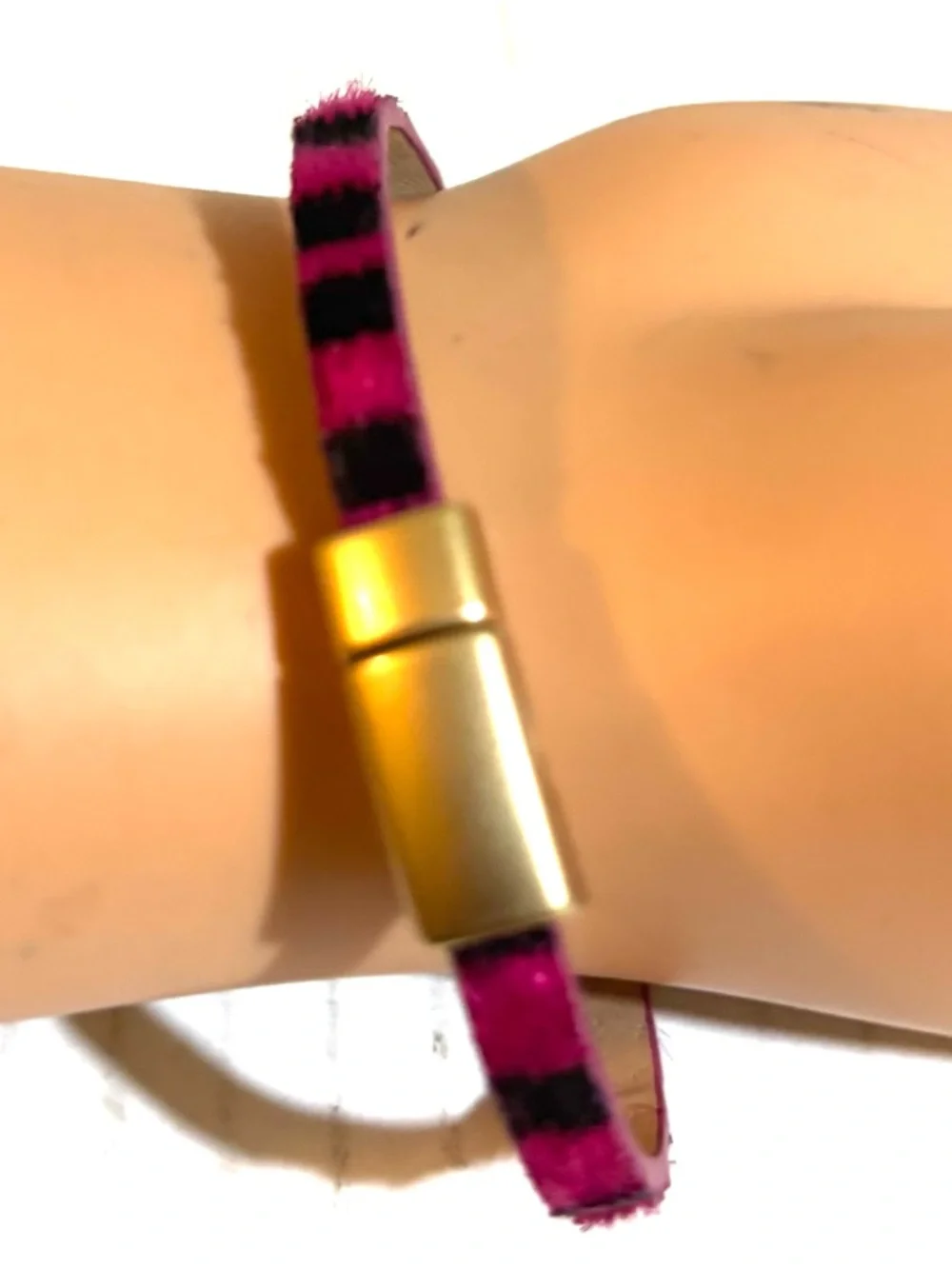 Fuchsia and Black Striped Haircalf Bangle - Picture 2 of 2